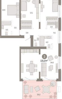 3-к квартира, вторичка, 131м2, 2/11 этаж