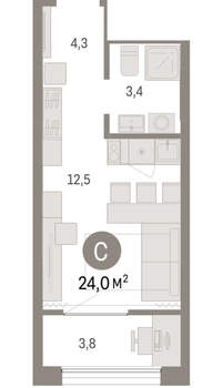 Студия квартира, вторичка, 24м2, 16/17 этаж