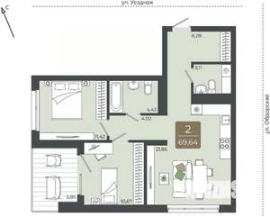 2-к квартира, вторичка, 70м2, 14/15 этаж
