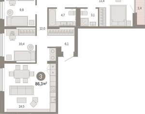 3-к квартира, вторичка, 86м2, 5/17 этаж
