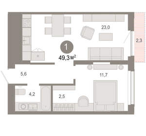 1-к квартира, вторичка, 49м2, 10/17 этаж