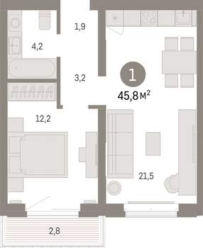 1-к квартира, вторичка, 46м2, 4/16 этаж