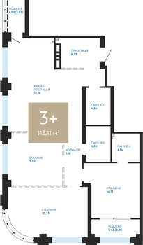 3-к квартира, сданный дом, 113м2, 2/24 этаж