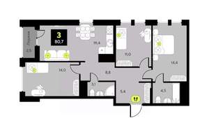 3-к квартира, вторичка, 81м2, 16/23 этаж
