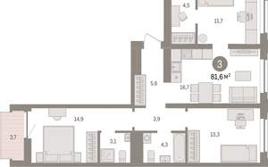 3-к квартира, вторичка, 81м2, 4/10 этаж
