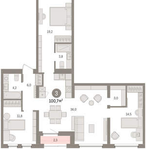 3-к квартира, вторичка, 101м2, 3/16 этаж