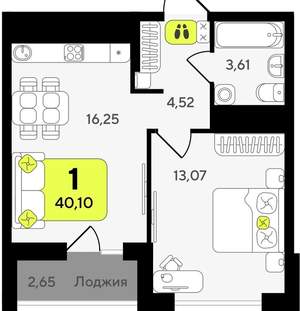 1-к квартира, вторичка, 40м2, 4/19 этаж