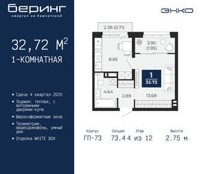 1-к квартира, вторичка, 33м2, 4/22 этаж
