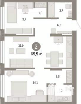 2-к квартира, вторичка, 65м2, 2/17 этаж