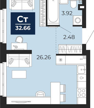 Студия квартира, вторичка, 33м2, 1/22 этаж