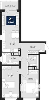 2-к квартира, вторичка, 65м2, 16/22 этаж