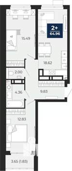 2-к квартира, вторичка, 67м2, 5/21 этаж