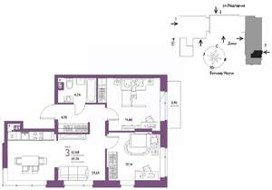 3-к квартира, строящийся дом, 63м2, 9/16 этаж