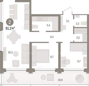 2-к квартира, вторичка, 82м2, 3/9 этаж