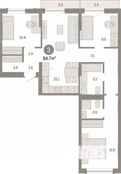 3-к квартира, вторичка, 85м2, 5/7 этаж