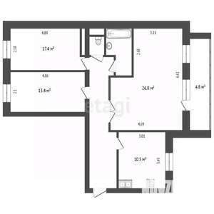 3-к квартира, вторичка, 80м2, 6/6 этаж