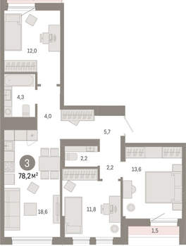 3-к квартира, вторичка, 78м2, 9/17 этаж