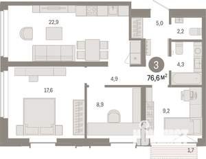 3-к квартира, вторичка, 77м2, 3/16 этаж