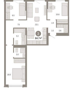 3-к квартира, вторичка, 85м2, 5/8 этаж