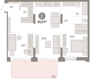 2-к квартира, вторичка, 86м2, 1/16 этаж