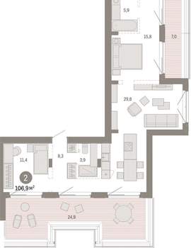 2-к квартира, вторичка, 107м2, 7/11 этаж
