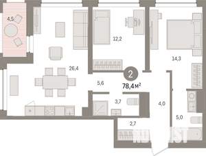 2-к квартира, вторичка, 78м2, 3/8 этаж