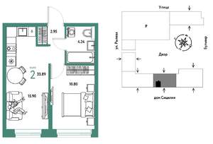2-к квартира, вторичка, 34м2, 10/24 этаж