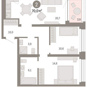 2-к квартира, вторичка, 70м2, 2/8 этаж