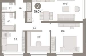 3-к квартира, вторичка, 75м2, 2/16 этаж