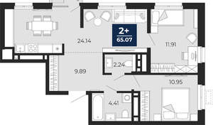 2-к квартира, вторичка, 65м2, 9/24 этаж