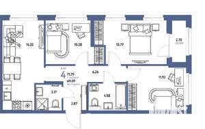 4-к квартира, вторичка, 72м2, 17/25 этаж