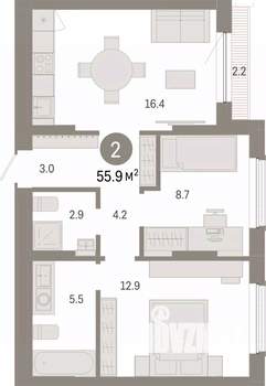 2-к квартира, вторичка, 56м2, 7/7 этаж
