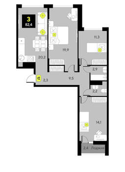 3-к квартира, вторичка, 82м2, 12/17 этаж