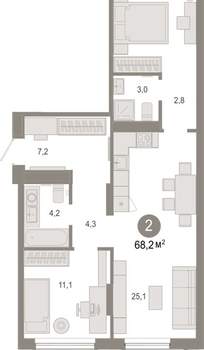 2-к квартира, вторичка, 68м2, 2/17 этаж