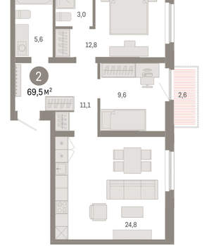 2-к квартира, вторичка, 70м2, 5/16 этаж