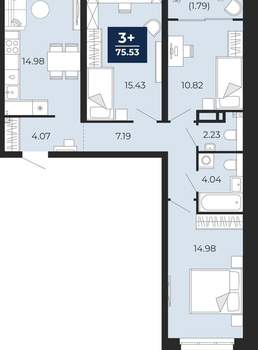 3-к квартира, вторичка, 74м2, 14/22 этаж