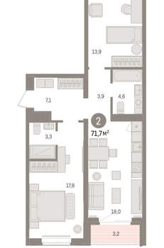 2-к квартира, вторичка, 72м2, 4/16 этаж