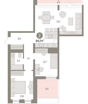 2-к квартира, вторичка, 84м2, 8/9 этаж