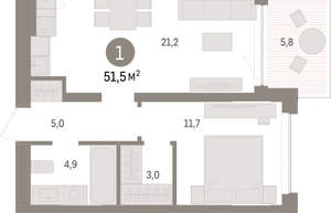 1-к квартира, вторичка, 52м2, 2/8 этаж