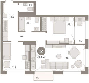 2-к квартира, вторичка, 70м2, 15/17 этаж