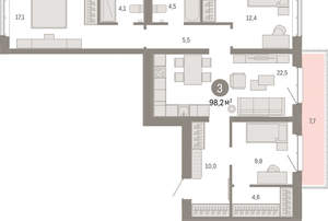 3-к квартира, вторичка, 98м2, 5/11 этаж