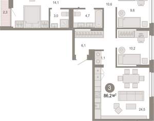 3-к квартира, вторичка, 86м2, 3/17 этаж