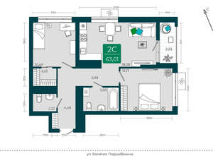 2-к квартира, сданный дом, 63м2, 23/23 этаж