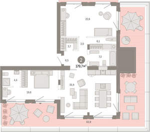 2-к квартира, вторичка, 180м2, 7/11 этаж