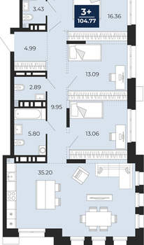 3-к квартира, вторичка, 105м2, 6/24 этаж