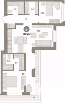 2-к квартира, вторичка, 81м2, 4/7 этаж
