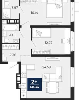 2-к квартира, вторичка, 68м2, 10/20 этаж