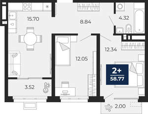2-к квартира, вторичка, 59м2, 18/24 этаж