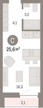 Студия квартира, вторичка, 26м2, 3/10 этаж