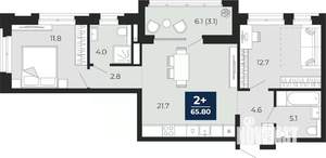 2-к квартира, сданный дом, 69м2, 3/18 этаж